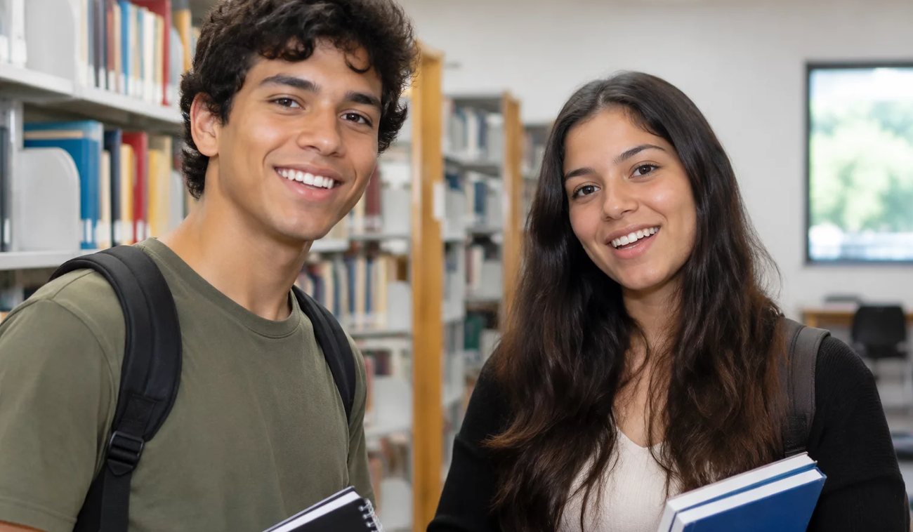 Pessoas conversando de pé junto às estantes antes de o encontro abrir